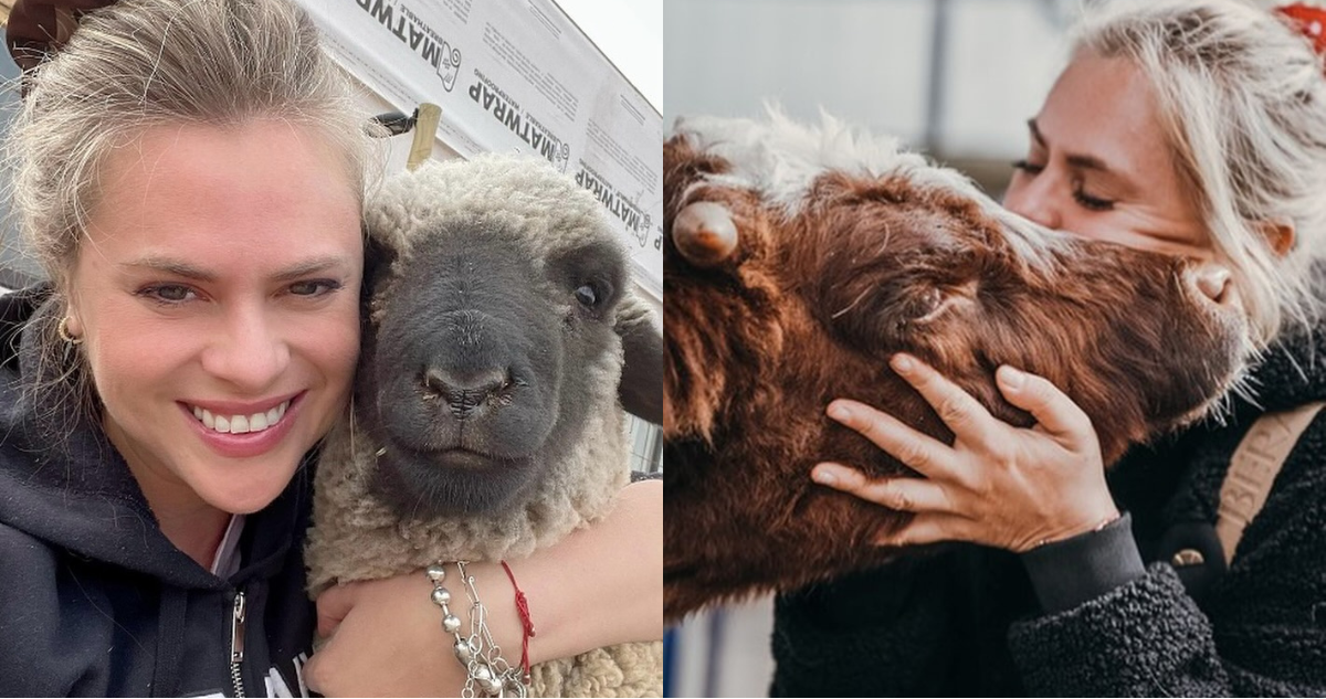 Eliana Albasetti junto a sus animales rescatados del santuario