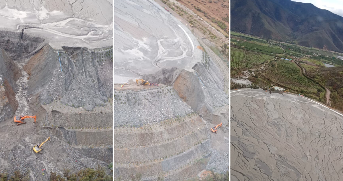 fotografías aéreas de la zona de relaves afectada