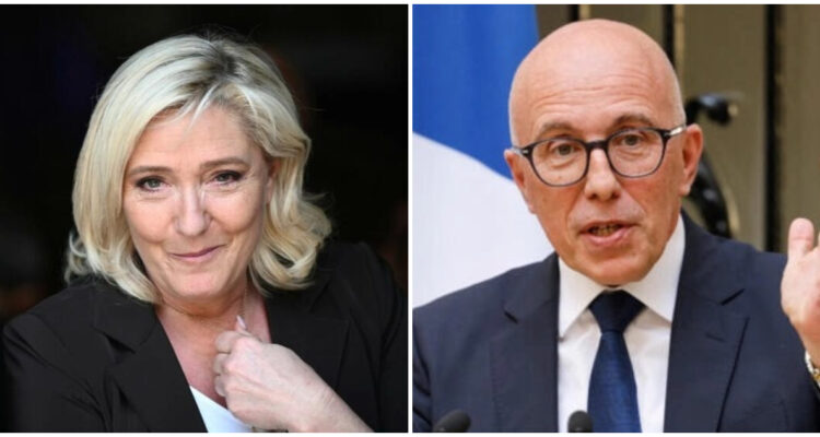 Marine Le Pen de Agrupación Nacional (AN) y el líder de Les Républicains, Éric Ciotti