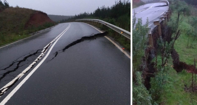 Grieta en ruta de Curanilahue