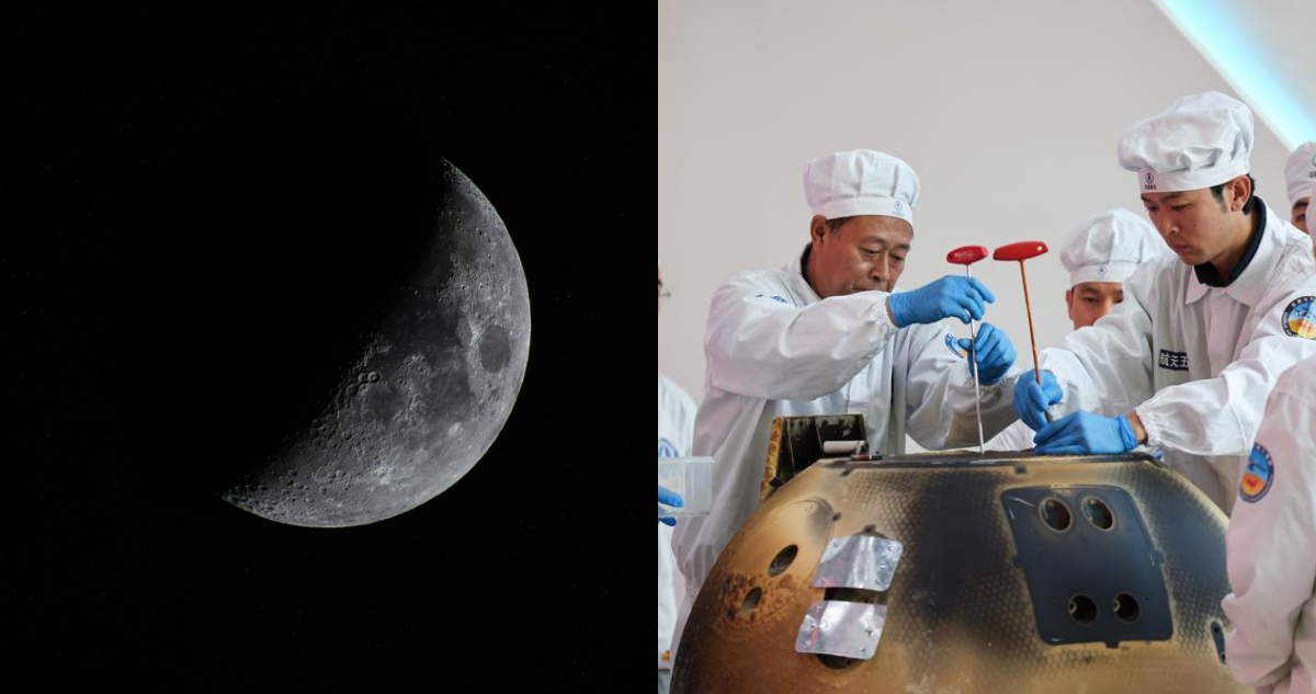 Científicos de la misión china Chang’e-6 recogiendo las muestras del lado oculto de la Luna