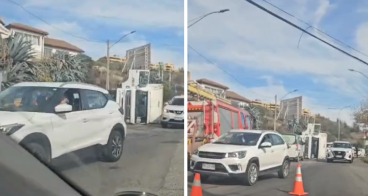 Camión volcó en transida avenida de Viña del Mar