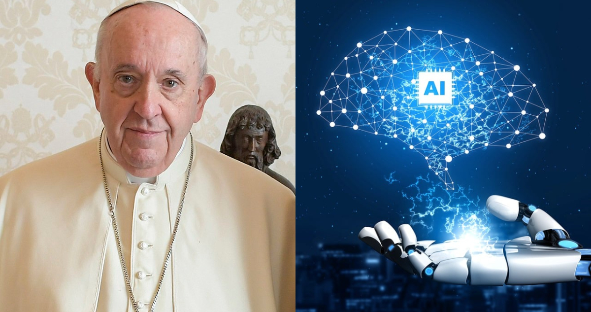 El papa Francisco y una imagen en referencia a la IA