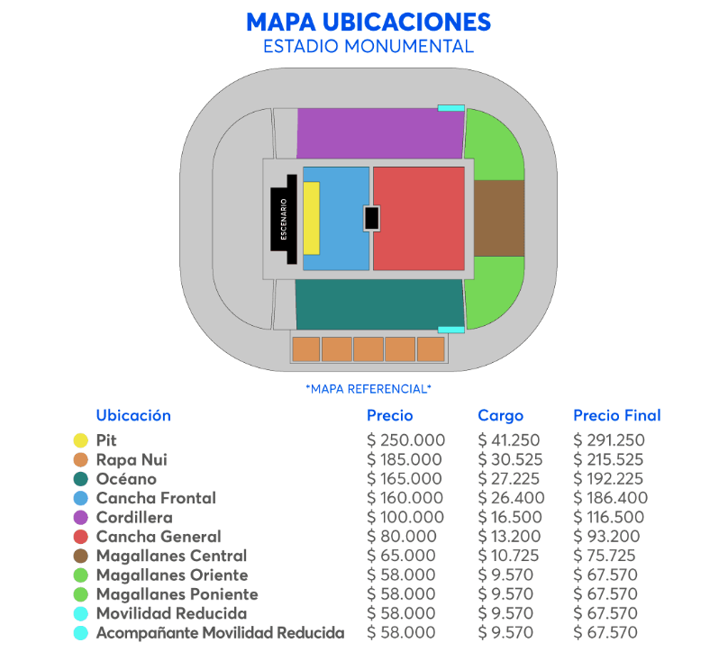 Cuál es el precio o valor de las entradas para el concierto de Paul McCartney en Chile