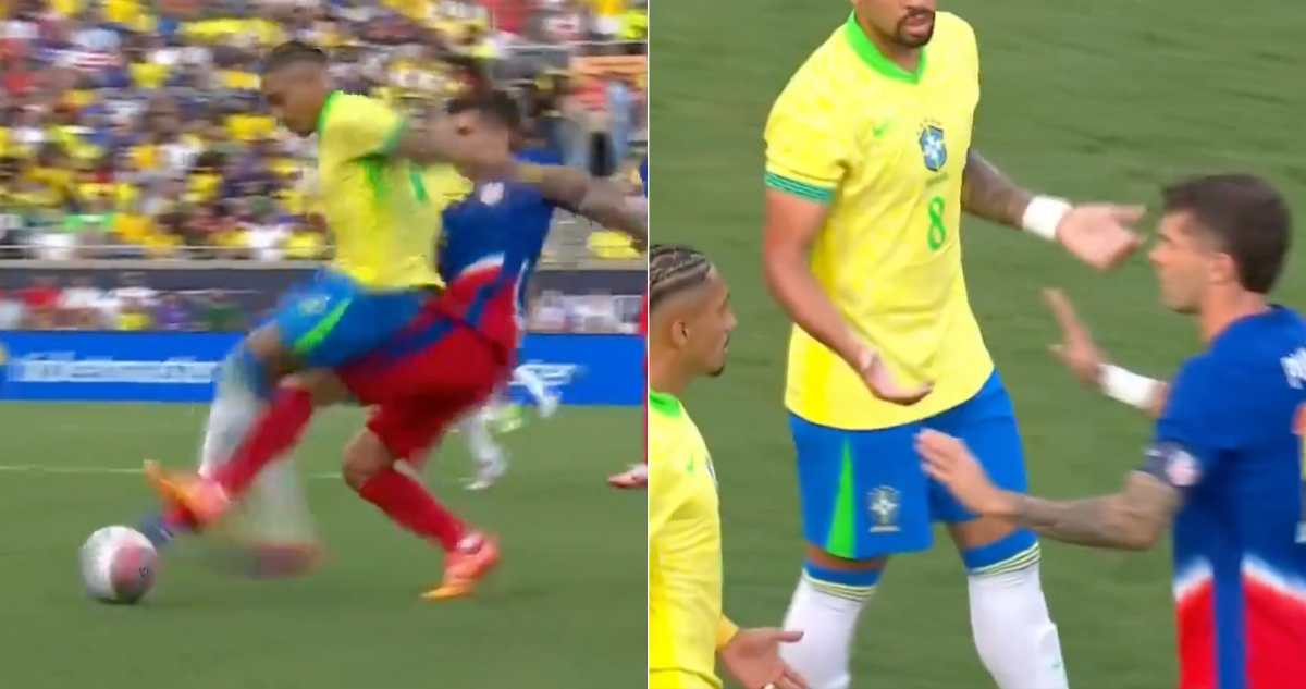 El patadón de Pulisic a Raphina que lo obligó a pedir perdón a los brasileños.