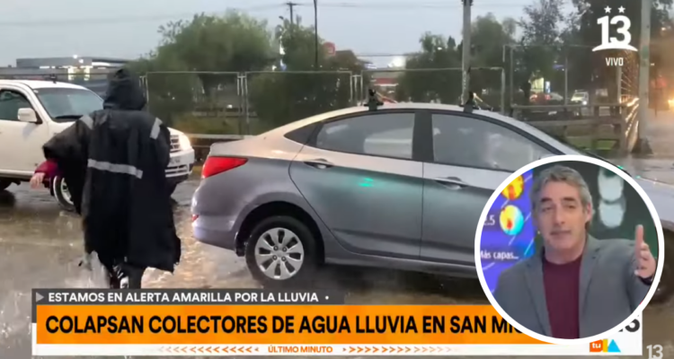 Capturas de Canal 13 del momento en que Repenning le llama la atención a notera por intentar ayudar a automovilista