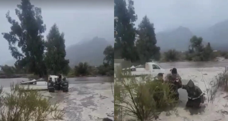 Rescatan a adulto mayor que quedó atrapado dentro de vehículo en anegamiento en Lampa
