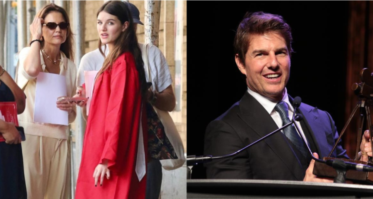 Kate Holmes y Suri Cruise (izquierda) y Tom Cruise (derecha)