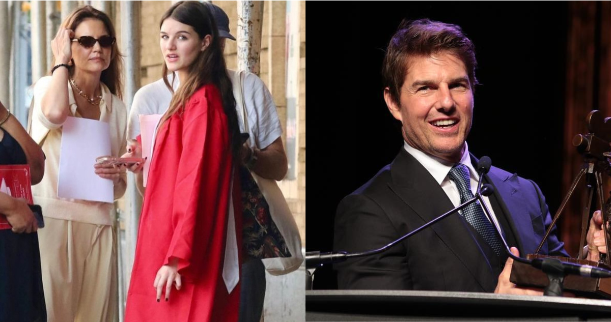 Kate Holmes y Suri Cruise (izquierda) y Tom Cruise (derecha)