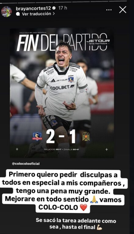 Las disculpas de Brayan Cortés tras nueva roja que complica a Colo Colo. 