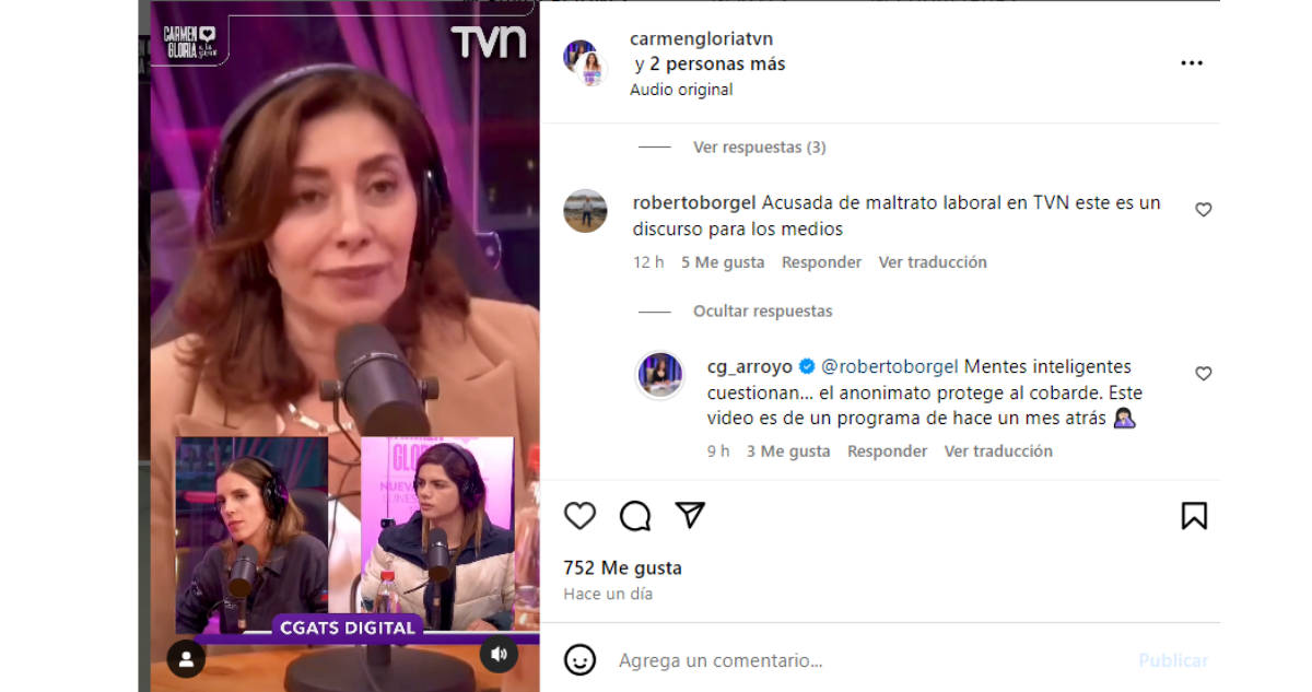 Comentarios de Carmen Gloria Arroyo en su cuenta de Instagram