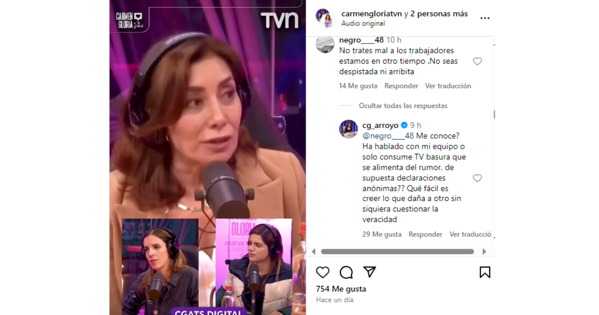 Comentarios de Carmen Gloria Arroyo en su cuenta de Instagram
