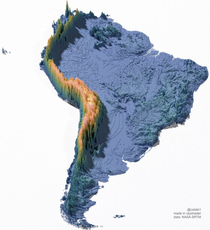 Elevación geográfica de Sudamérica