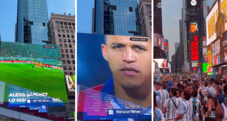 Hinchas de La Roja otra vez arruinaron banderazo de Argentina en Times Square.