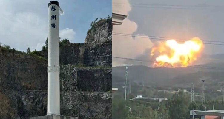 Cohete espacial chino impactando en unas montañas de Gongyi