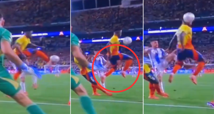 La feroz patada de argentino a defensor colombiano que pasó desapercibida en la final de Copa América.