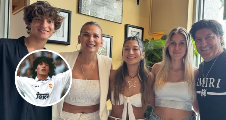 Iván Zamorano junto a su familia (fondo) y en su paso por el Real Madrid (miniatura)