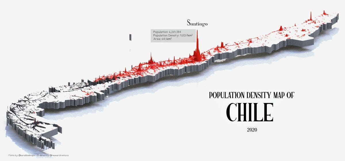 Mapa de la población de Chile