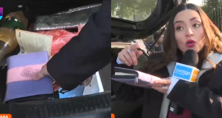 Periodista Daniela Muñoz revisando pertenencias de conductor fiscalizado pese a advertencias de Monse Álvarez en CHV