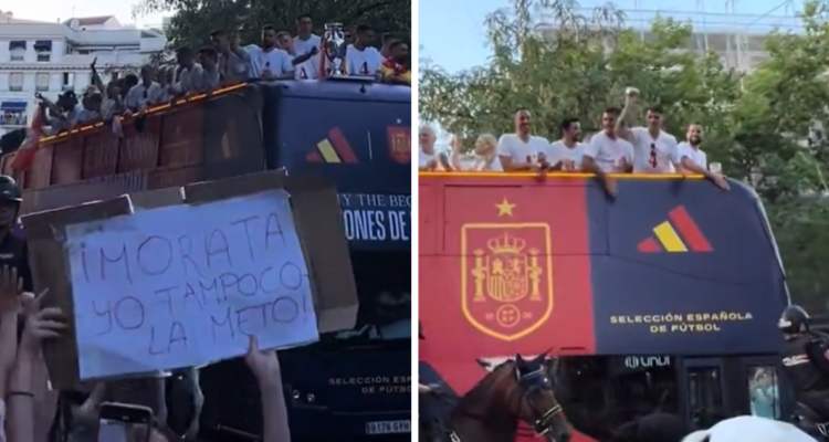 Morata no soportó broma de aficionado en celebración de Eurocopa y le lanzó un vaso desde bus oficial