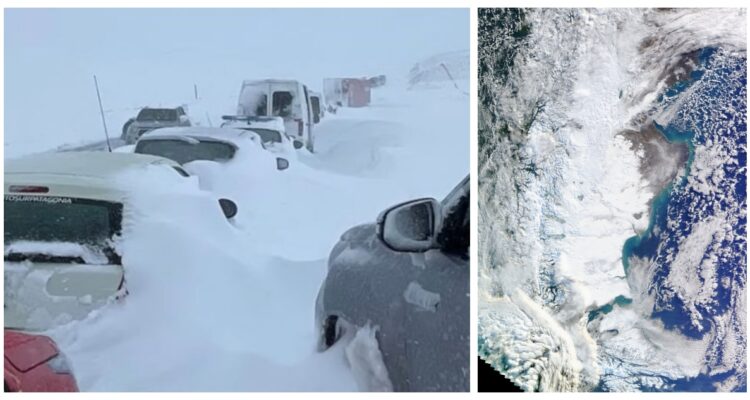 La NASA muestra impactante imagen satelital del fuerte temporal de frío polar y nieve que azota la Patagonia argentina desde el 6 de julio.