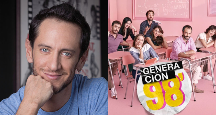 Fotografía del guionista Pablo Illanes y del poster de la teleserie Generación 98 en referencia a su opinión sobre el final de la producción