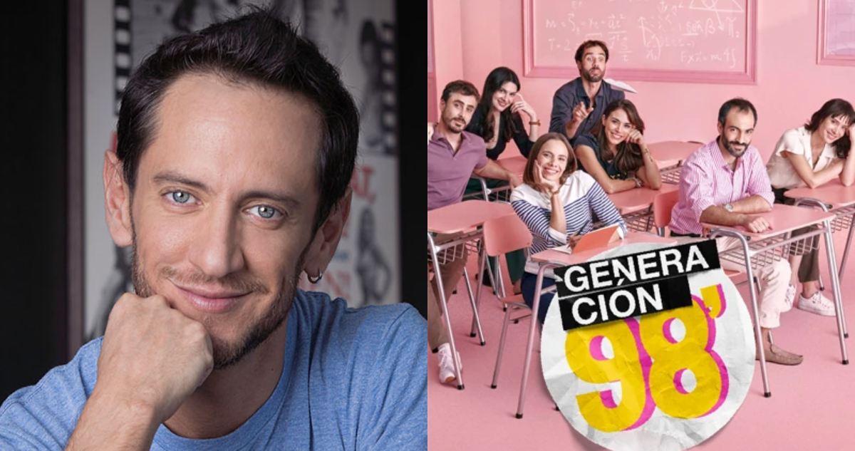 Fotografía del guionista Pablo Illanes y del poster de la teleserie Generación 98 en referencia a su opinión sobre el final de la producción