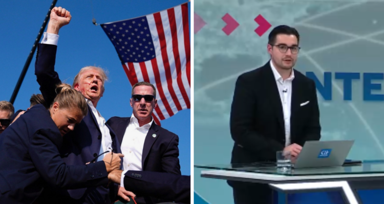 Atentado a Donald Trump en mitin (izquierda) y Pablo Torres, periodista de CHV (derecha) en referencia a polémica frase