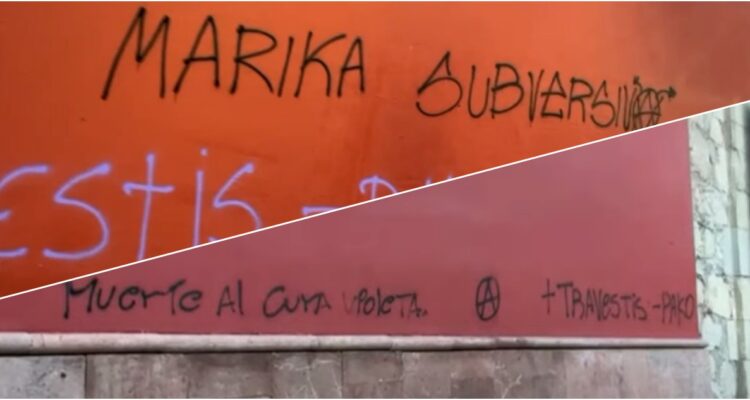 “Muerte al cura violeta” y “+travestis -pakos”: rayan Iglesia San Francisco, monumento histórico