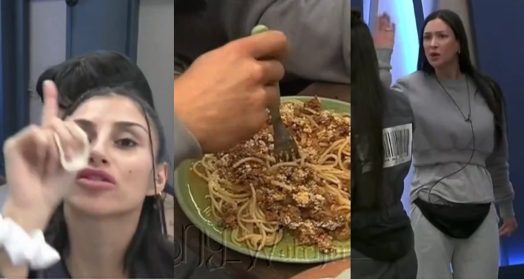 Daniela Bravo (izquierda), comida servida en el sótano de Gran Hermano (centro) y Karina amenazando a con renuncia (derecha)