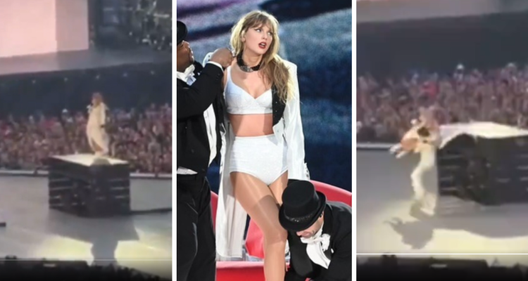 Taylor Swift queda atrapada en plataforma durante concierto en Dublín y bailarín salió al rescate