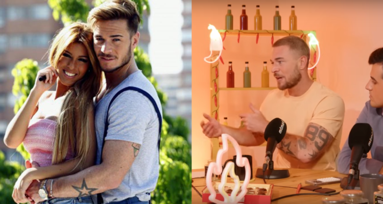 Tony Spina junto a Oriana Marzoli en el reality Amor a prueba (izquierda) y en podcast donde expuso secretos de realitys en Chile (derecha)
