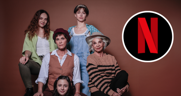 protagonistas de Al sur del corazón y logo de Netflix en referencia a su llegada al streaming