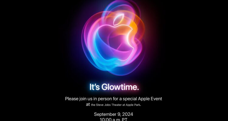 Captura de pantalla de la invitación al próximo evento de Apple, donde lanzarán los nuevos iPhone 16 y otros productos.