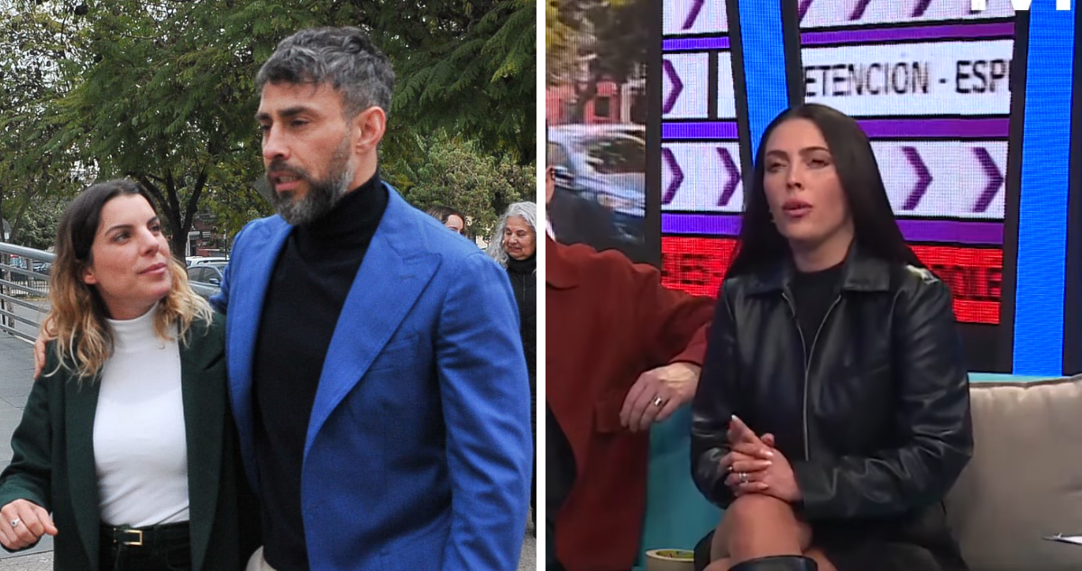Maite Orsini junto a Jorge Valdivia (izquierda) y Dani Aránguiz (derecha) en referencia a fallo judicial