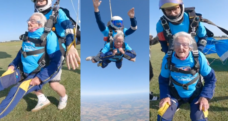 Mujer de 102 años celebró su cumpleaños batiendo el récord de salto en paracaidismo