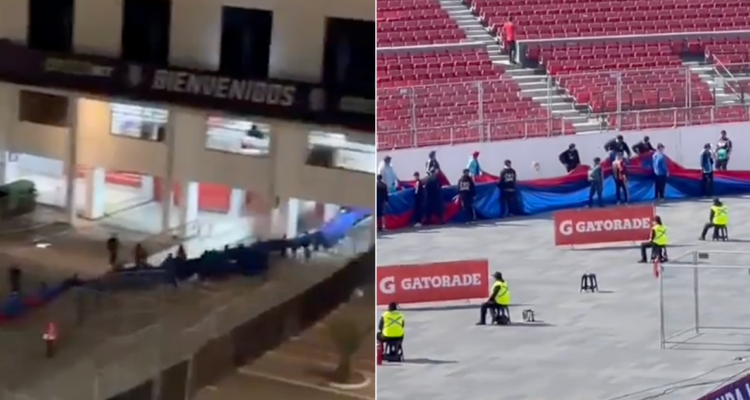 Barra de La U es captada ingresando lienzos sin supervisión en el estadio Nacional durante la noche.