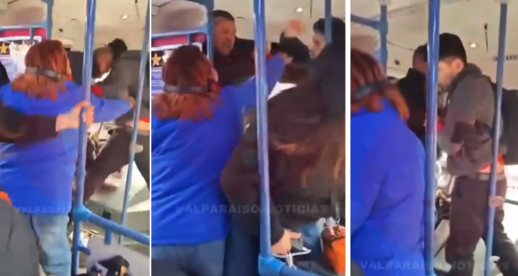Captan violenta pelea en micro de Valparaíso: chofer se enojó porque joven tocó timbre más de una vez