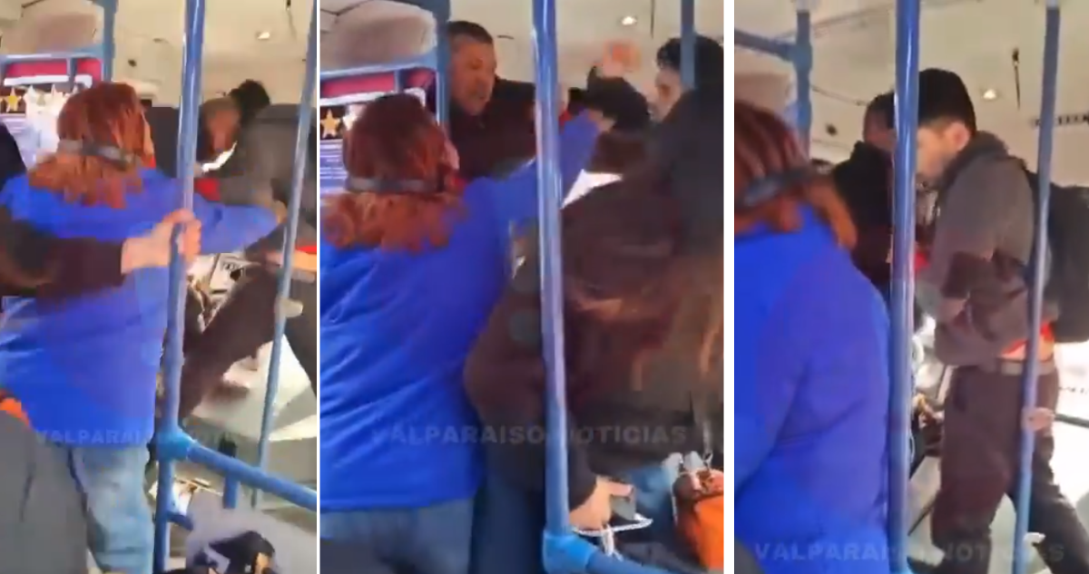 Captan violenta pelea en micro de Valparaíso: chofer se enojó porque joven tocó timbre más de una vez