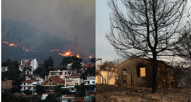 Hallan cuerpo calcinado tras mega incendio a las puertas de Atenas: hay decenas de casas destruidas