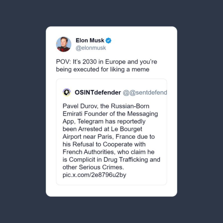 Tweet de Elon Musk sobre el caso de Pavel Durov