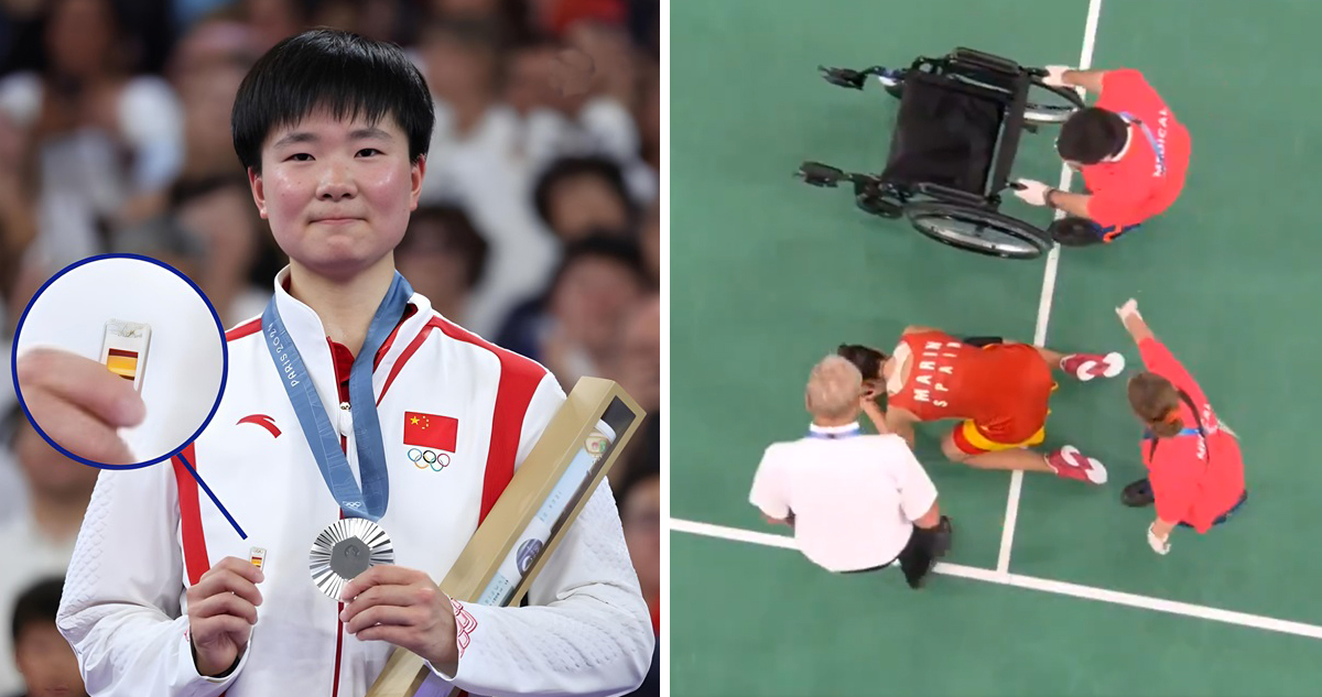 Jugadora china de bádminton tuvo lindo gesto con rival española que se lesionó en París 2024.
