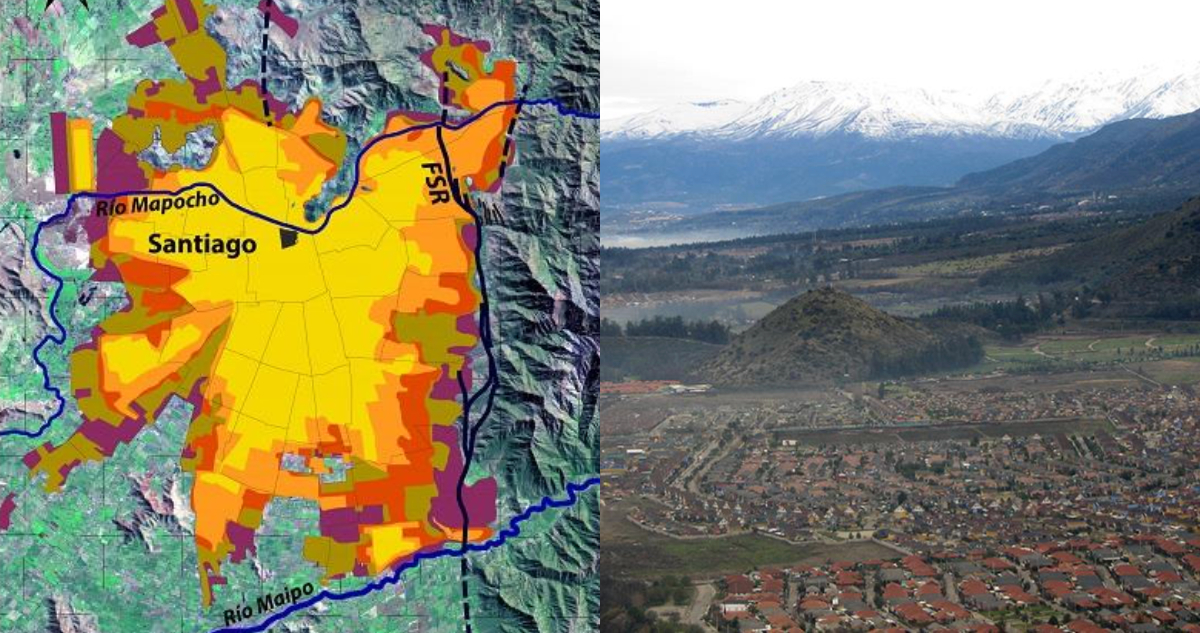 Mapa del sector urbanizado en la falla de San Ramón