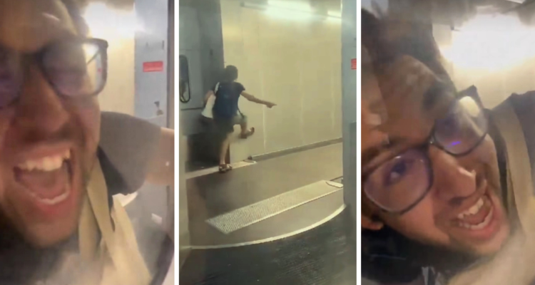 Un hombre fue deportado de Colombia, luego que se descontrolara por perder su vuelo. Unos de los pasajeros lo grabó mientras pateaba la puerta del avión.