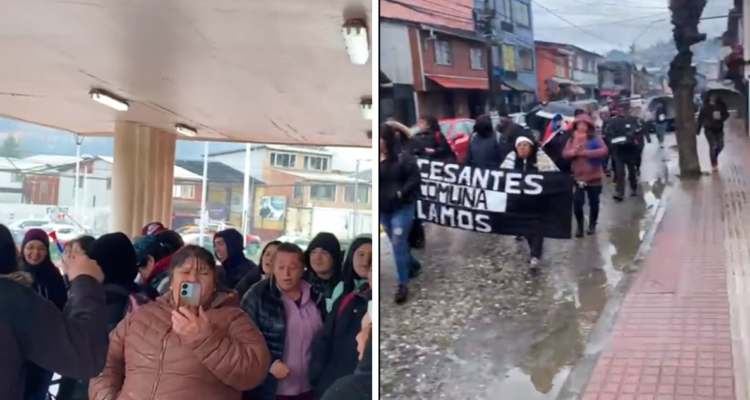Personas protestando en medio de huelga de hambre en Curanilahue