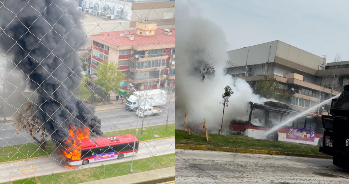 Bus RED se incendia tras recibir bomba molotov en Ñuñoa: no hubo lesionados