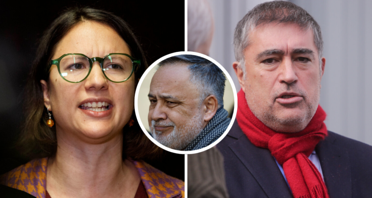 Imagen con los candidatos a la alcaldía de Santiago, Irací Hassler y Mario Desbordes. Al medio, el excandidato y abogado, Aldo Duque.