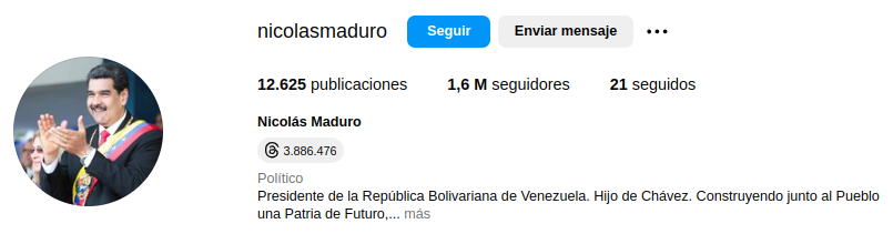 Redes sociales de Nicolás Maduro.