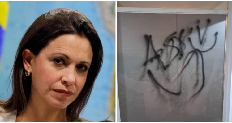 María Corina Machado (I) | Rayado en la sede de Vente Venezuela (D)