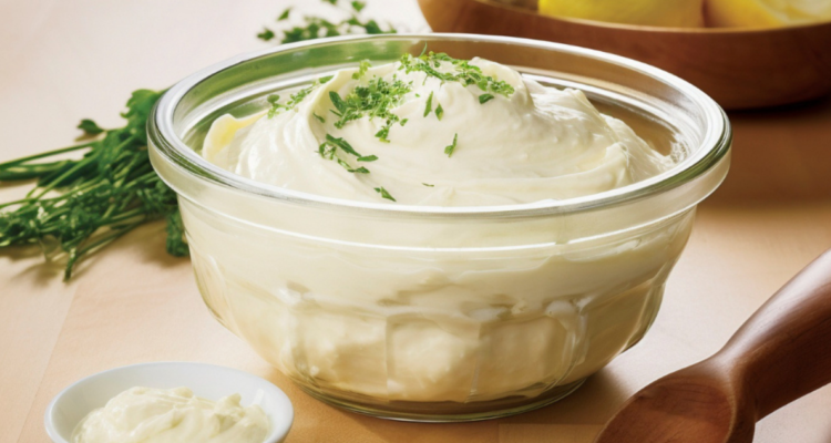 Mayonesa casera en un recipiente de vidrio en referencia a su relación con el estudio de la fusión nuclear